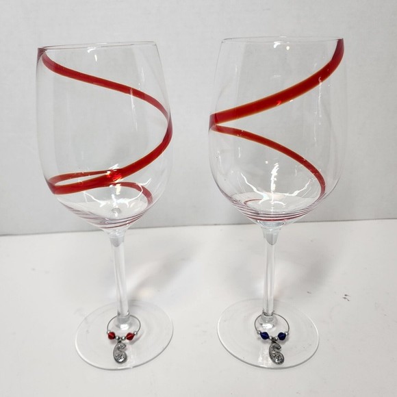 Pier 1 Dining Pier One Imports Red Swirl Wine Glass 9 Tall 2 Oz